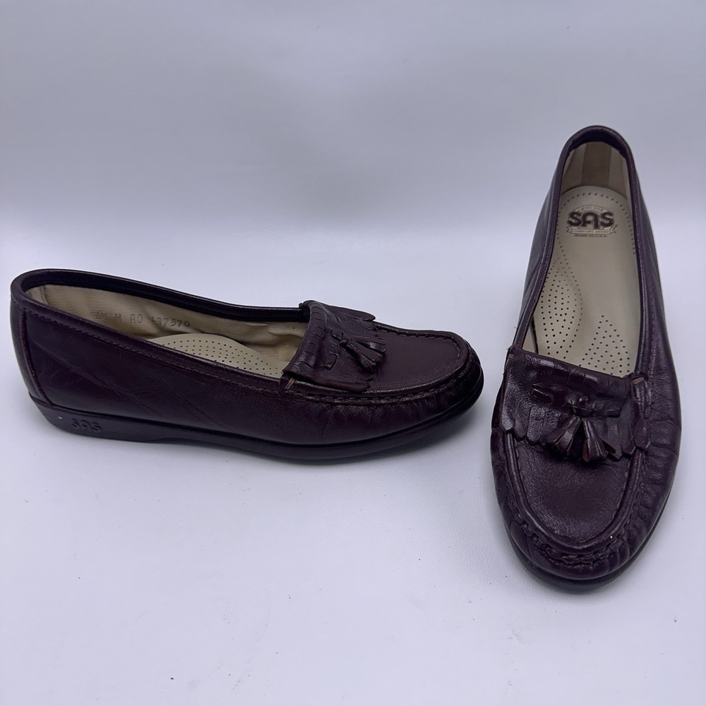 SAS Tassel Kiltie Burgundy Leather Shoes Loafers Women's 6.5 M Slip-On